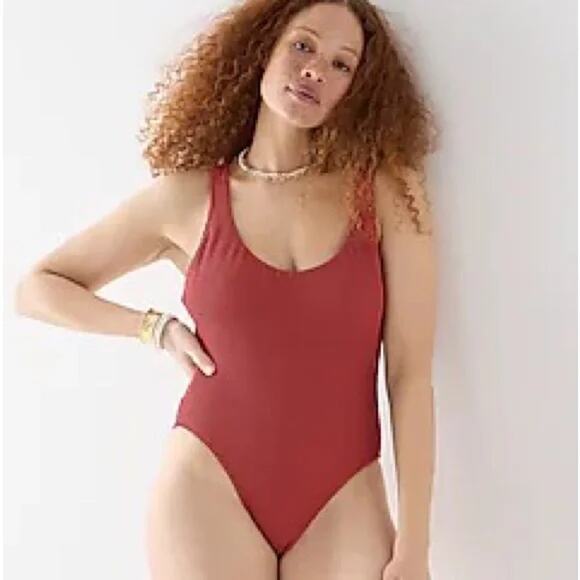 New J. Crew Rust Scrunie Scoop Neck One-Piece Swim Bathing Suit Women's Size 22 - Picture 1 of 8